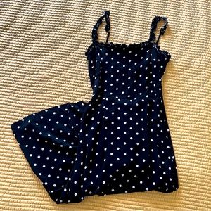 Polka dot Ruffle Trim Midi Dress with Slit